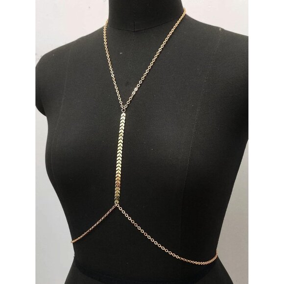 Gold Body Chain for Women Pearl Rhinestone Bra Waist Necklace No Tarnish - Picture 4 of 4